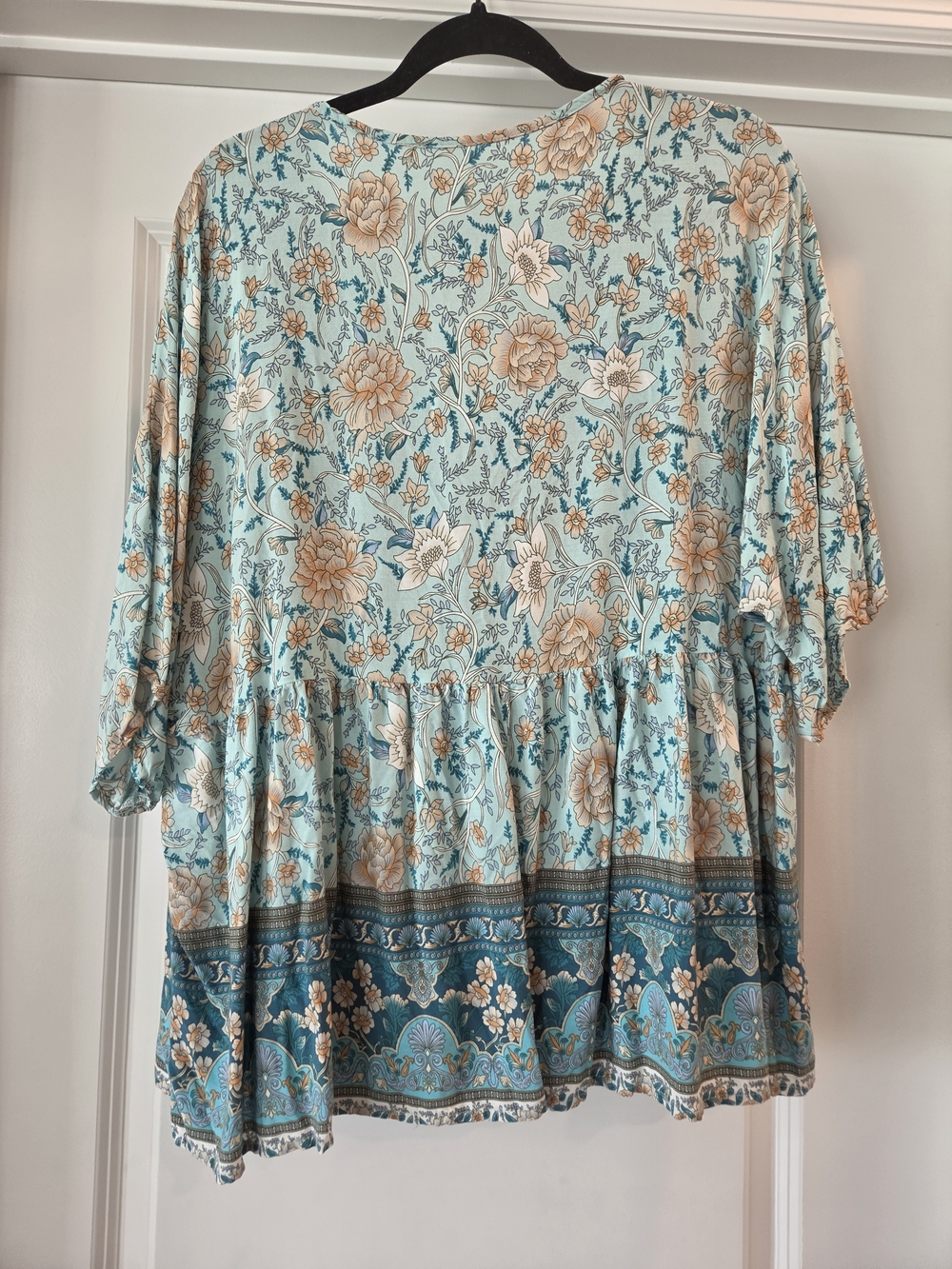 SHEIN Curve Blue Floral Boho Peasant Blouse 1X Flowy Long Sleeve Babydoll Top - Picture 5 of 5